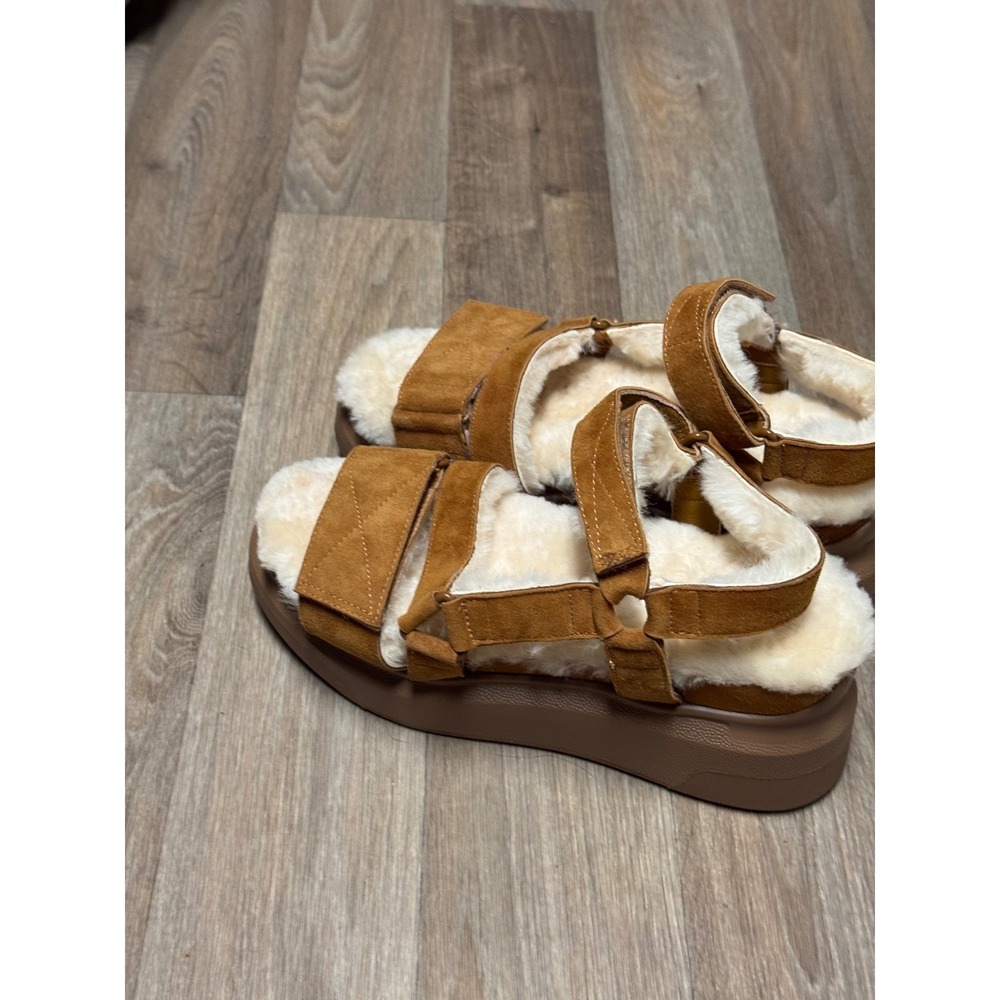 Suzanne Rae Womens Tan Suede Shearling Lined Platform Sporty Sandals Strappy - Picture 3 of 10